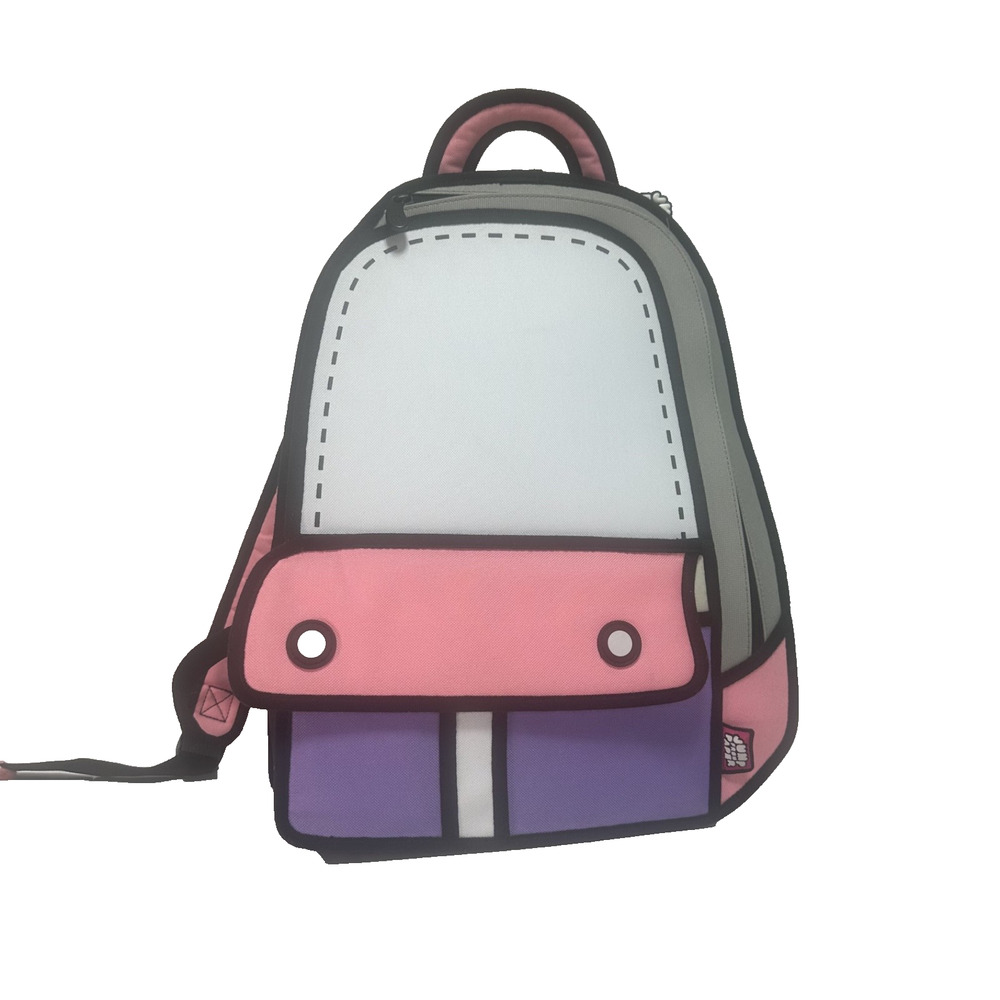 JumpFromPaper 2D Illusion Cartoon Backpack Pink Purple Gray Book Bag Unisex